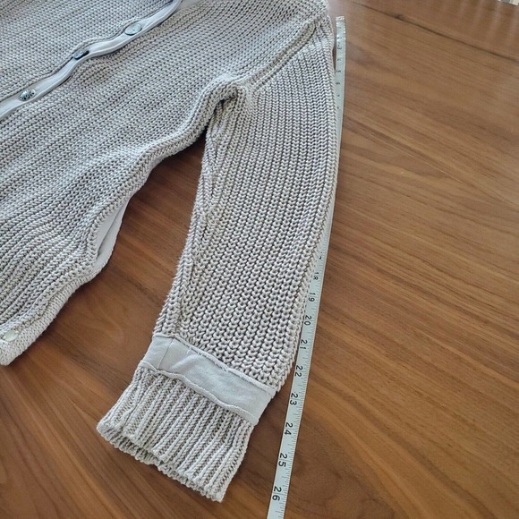 Pure Handknit High Low Pleated Chunky Cardigan Size S Cotton Beige boho gorpcore - Picture 11 of 13